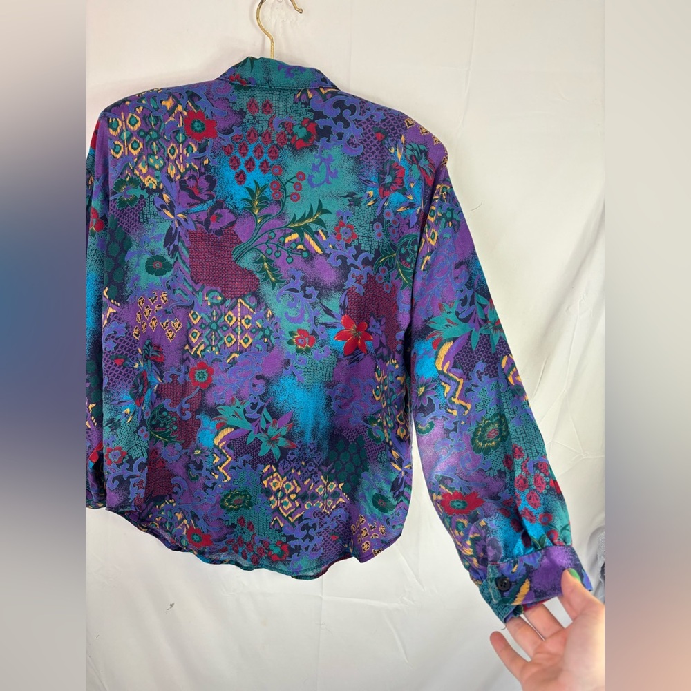 VTG 90s Structured Tropical Print Boho‎ Streetwear Button Up Blouse Size L-XL - Picture 9 of 13
